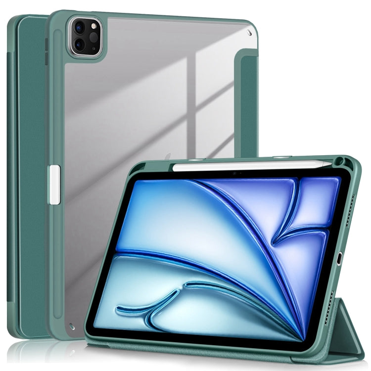 For iPad Air 11 2024 / Pro 11 2022 Acrylic 3-Fold Smart Leather Tablet Case(Deep Green) - iPad Air 11 2025 / 2024 Cases by buy2fix | Online Shopping UK | buy2fix