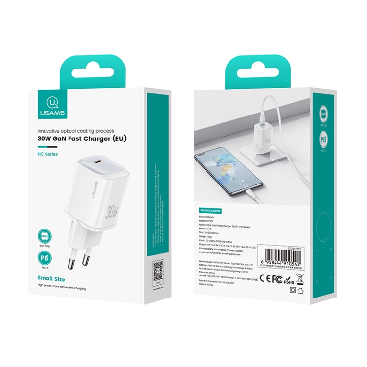 USAMS CC251 30W USB-C / Type-C GaN Fast Charger, EU Plug(Black) - USB Charger by USAMS | Online Shopping UK | buy2fix