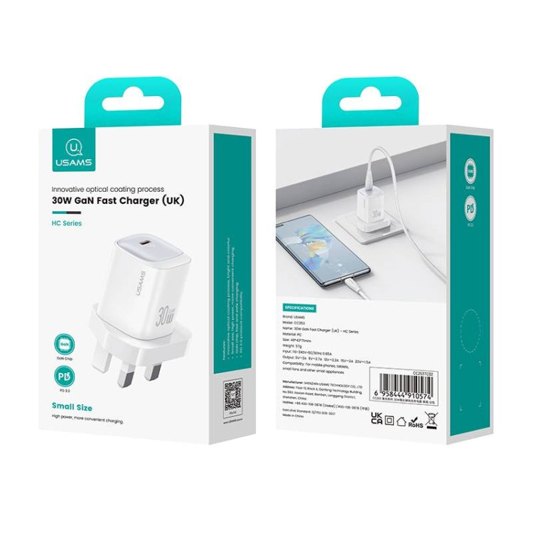 USAMS CC253 30W USB-C / Type-C GaN Fast Charger, UK Plug(Black) - USB Charger by USAMS | Online Shopping UK | buy2fix