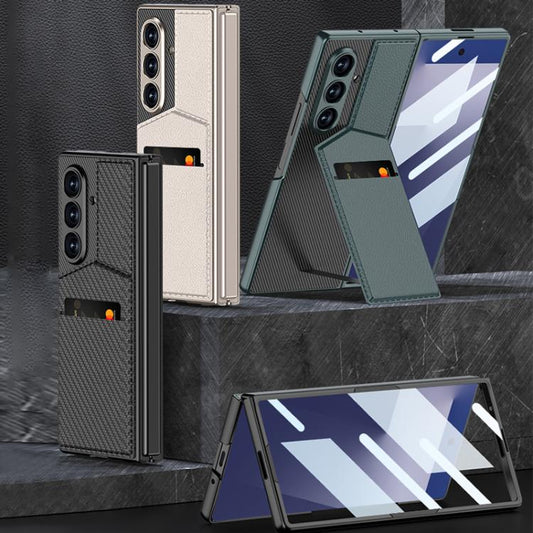 For Samsung Galaxy Z Fold7 5G GKK Integrated Rotor Bracket Recessed Card Bag Phone Case(Carbon Fibre Texture) - Galaxy Z Fold7 5G Cases by GKK | Online Shopping UK | buy2fix