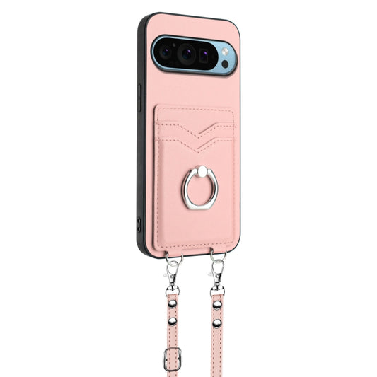 For Google Pixel 9 Pro XL R20 Crossbody Rope Ring Card Holder Phone Case(Pink) by buy2fix