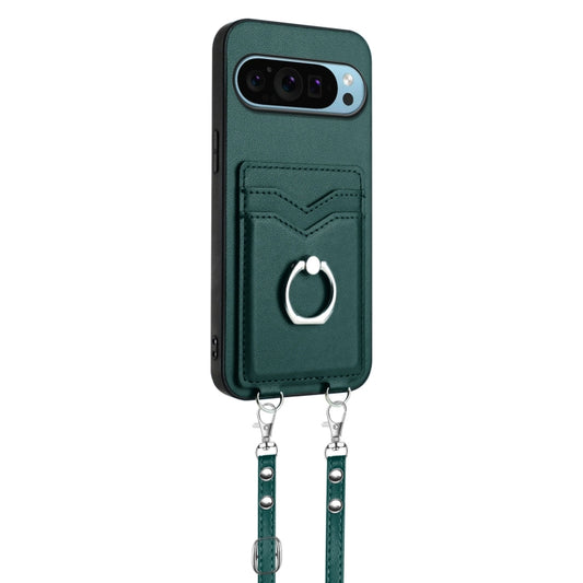 For Google Pixel 9 Pro XL R20 Crossbody Rope Ring Card Holder Phone Case(Green) by buy2fix