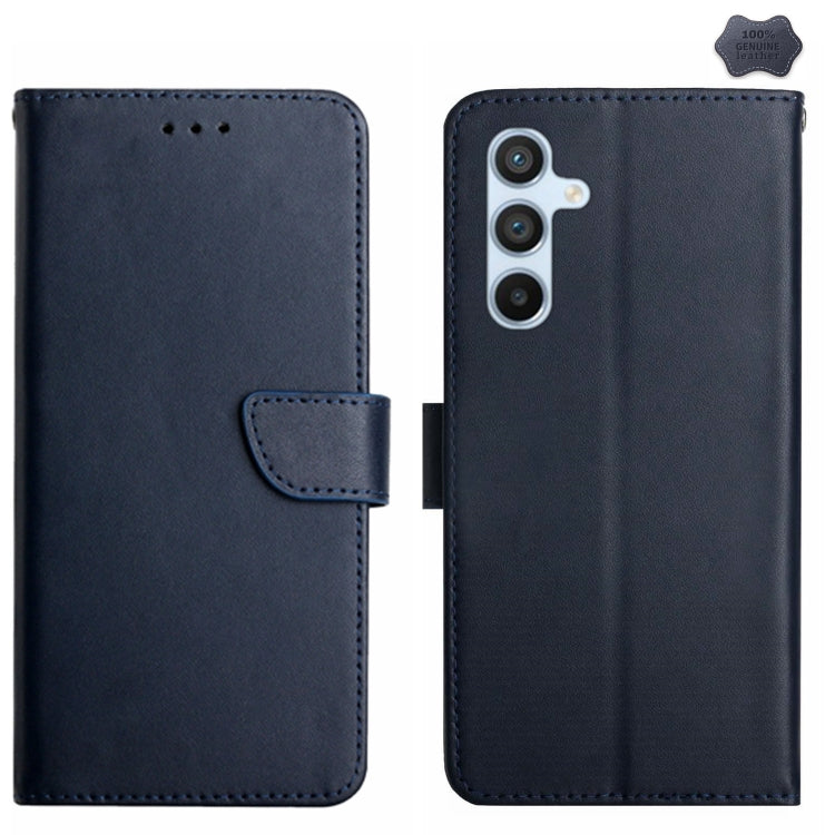 For Samsung Galaxy S24 FE HT02 Genuine Leather Fingerprint-proof Flip Phone Case(Blue) - Galaxy S24 FE 5G Cases by buy2fix | Online Shopping UK | buy2fix