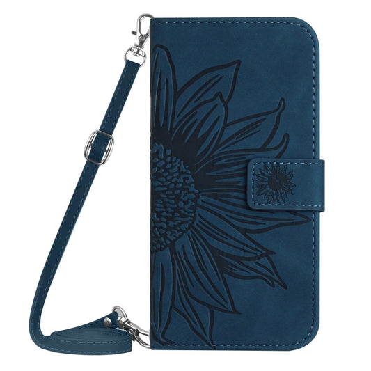 For Samsung Galaxy S25+ 5G Skin Feel Sun Flower Embossed Flip Leather Phone Case with Lanyard(Inky Blue) by buy2fix