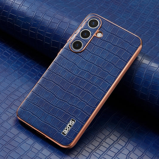 For Samsung Galaxy S25 5G AZNS Electroplated Frame Crocodile Texture Full Coverage Phone Case(Blue) by AZNS