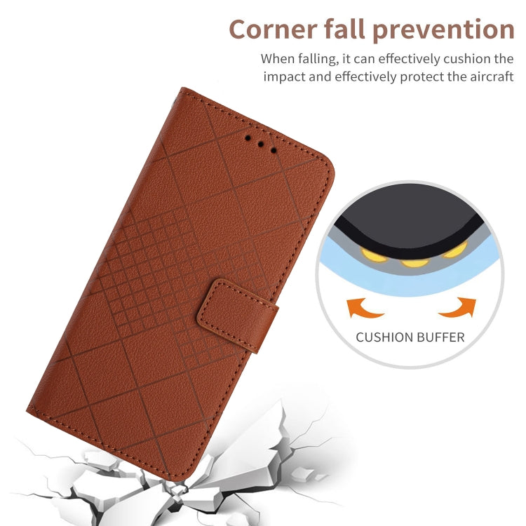 For Samsung Galaxy S25+ 5G Rhombic Grid Texture Leather Phone Case(Brown) - Galaxy S25+ 5G Cases by buy2fix | Online Shopping UK | buy2fix