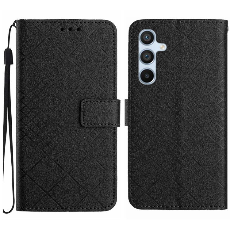 For Samsung Galaxy S25+ 5G Rhombic Grid Texture Leather Phone Case(Black) - Galaxy S25+ 5G Cases by buy2fix | Online Shopping UK | buy2fix