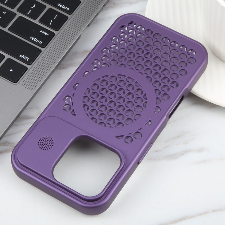For iPhone 16 Pro Max Pure Color Honeycomb Aromatherapy MagSafe Phone Case(Purple) by buy2fix