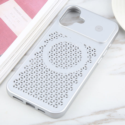 For iPhone 16 Plus Pure Color Honeycomb Aromatherapy MagSafe Phone Case(Silver) by buy2fix