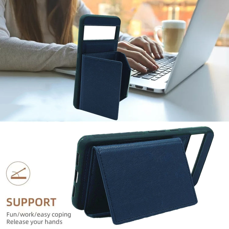 For Google Pixel 9 / 9 Pro Solid Color Metal Buckle Card Slots Bag Phone Case(Blue) by buy2fix