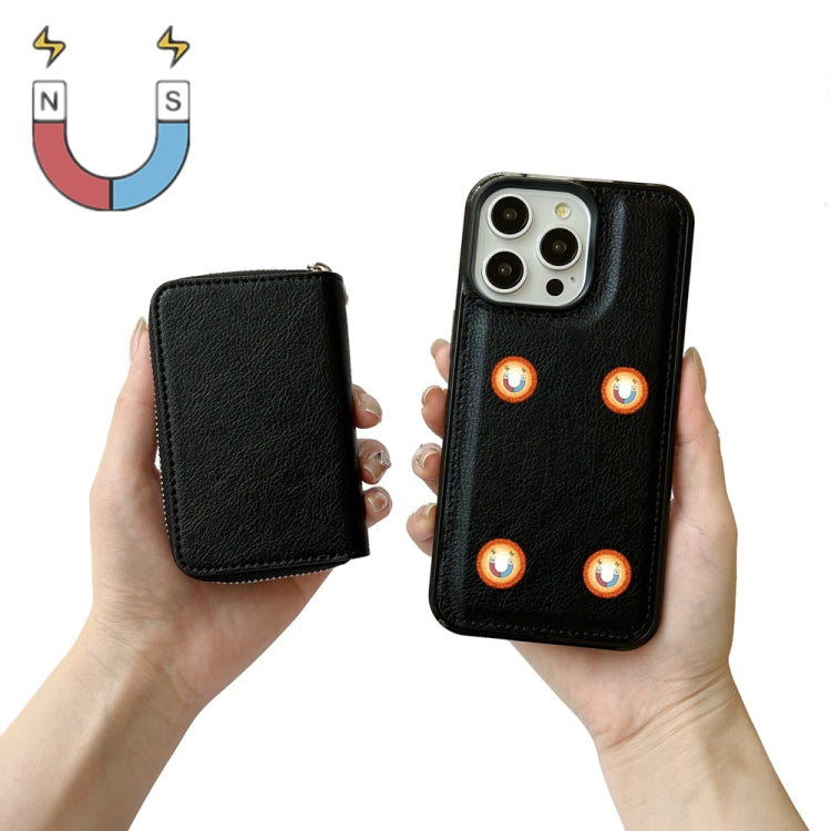 For iPhone 16 Pro Solid Color Zipper 11-Card Slots Bag Phone Case with Lanyard(Black) - iPhone 16 Pro Cases by buy2fix | Online Shopping UK | buy2fix