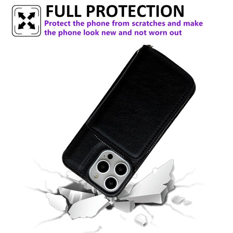 For iPhone 16 Pro Solid Color Zipper 11-Card Slots Bag Phone Case with Lanyard(Black) - iPhone 16 Pro Cases by buy2fix | Online Shopping UK | buy2fix