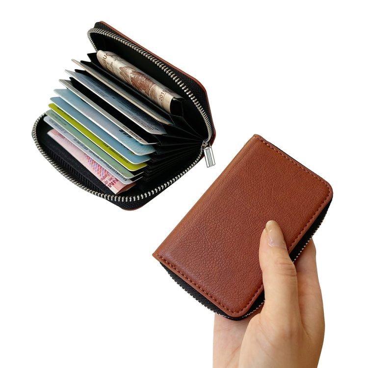 For iPhone 16 Plus Solid Color Zipper 11-Card Slots Bag Phone Case with Lanyard(Brown) - iPhone 16 Plus Cases by buy2fix | Online Shopping UK | buy2fix