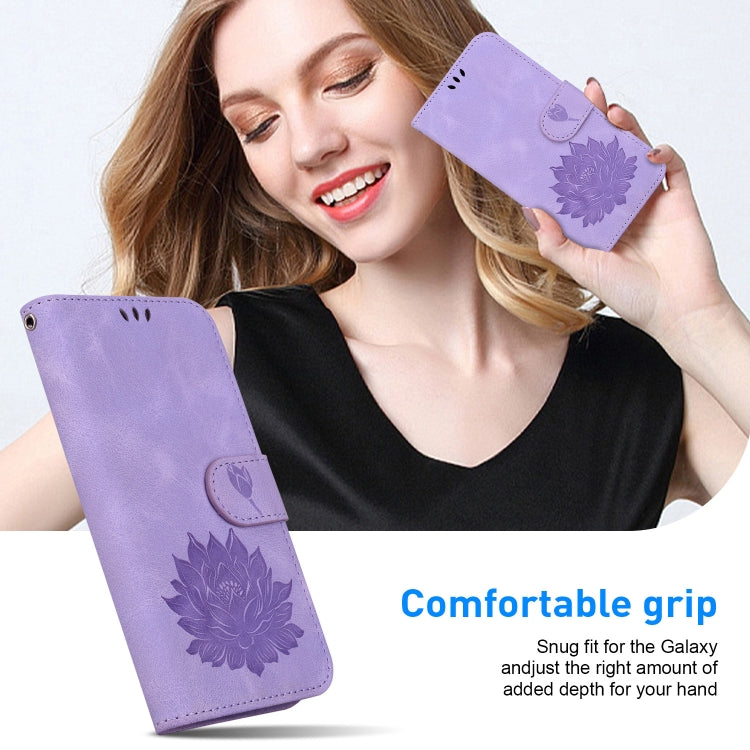 For iPhone 16e Lotus Embossed Leather Phone Case(Purple) by buy2fix