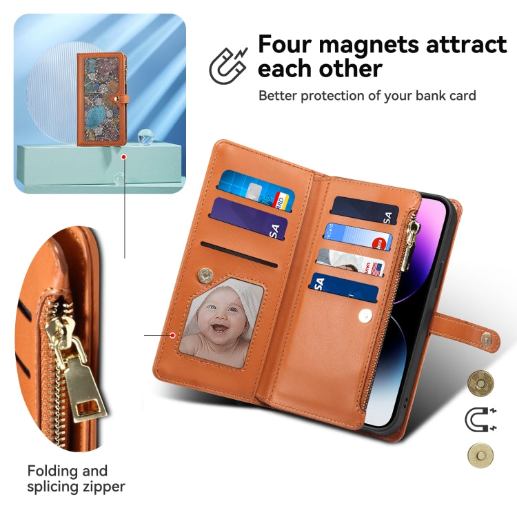 For Samsung Galaxy S24+ 5G ESEBLE Star Series Lanyard Zipper Wallet RFID Leather Case(Brown) - Galaxy S24+ 5G Cases by ESEBLE | Online Shopping UK | buy2fix