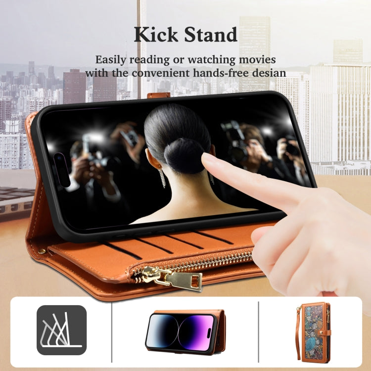 For Samsung Galaxy S24+ 5G ESEBLE Star Series Lanyard Zipper Wallet RFID Leather Case(Brown) - Galaxy S24+ 5G Cases by ESEBLE | Online Shopping UK | buy2fix