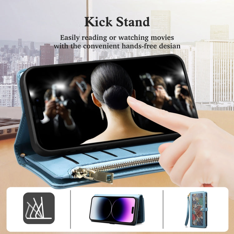 For Samsung Galaxy S24+ 5G ESEBLE Star Series Lanyard Zipper Wallet RFID Leather Case(Blue) - Galaxy S24+ 5G Cases by ESEBLE | Online Shopping UK | buy2fix
