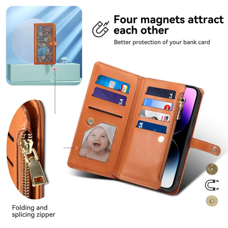 For Samsung Galaxy S25 Edge 5G ESEBLE Star Series Lanyard Zipper Wallet RFID Leather Case(Brown) - Galaxy S25 Edge 5G Cases by ESEBLE | Online Shopping UK | buy2fix
