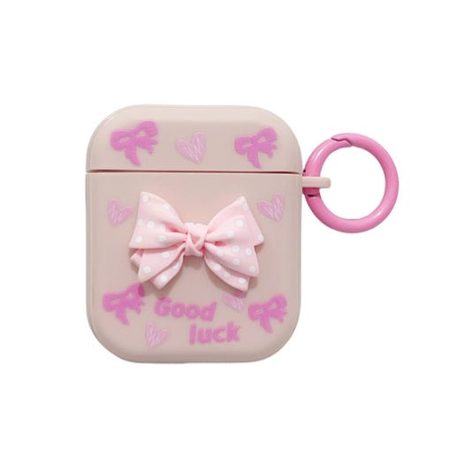 For AirPods 2 / 1 3D Dot Bowknot Bluetooth Earphone Protective Case(Pink) by buy2fix