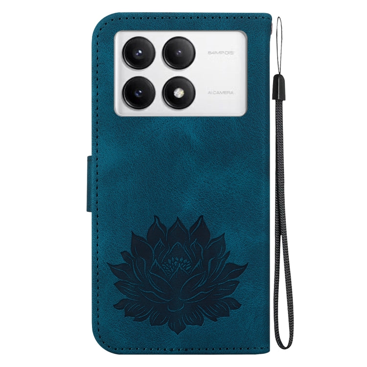 For Redmi K70 / K70 Pro Lotus Embossed Leather Phone Case(Dark Blue) - Xiaomi Cases by buy2fix | Online Shopping UK | buy2fix