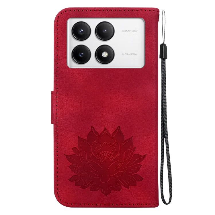 For Redmi K70 / K70 Pro Lotus Embossed Leather Phone Case(Red) - Xiaomi Cases by buy2fix | Online Shopping UK | buy2fix