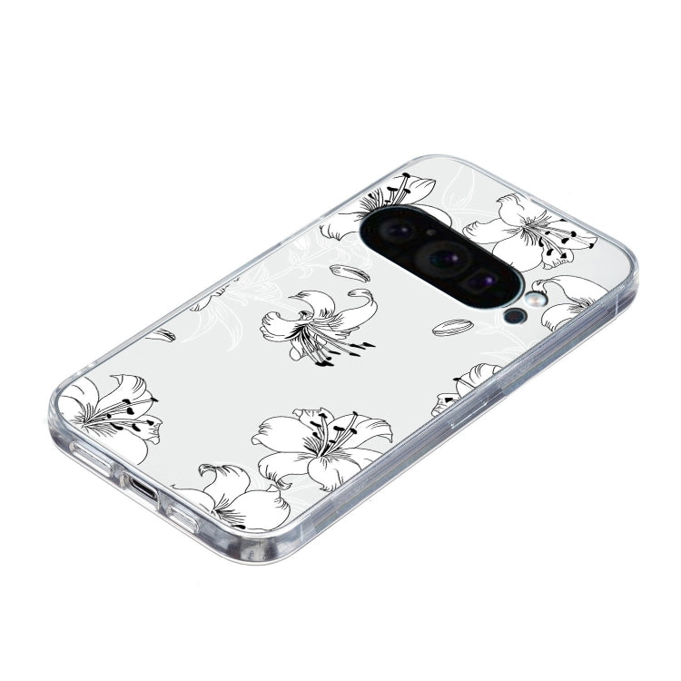 For Google Pixel 9 Colored Drawing Pattern Transparent TPU Phone Case(White Flower) by buy2fix