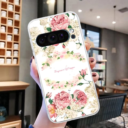For Google Pixel 9 Colored Drawing Pattern Transparent TPU Phone Case(Rose) by buy2fix
