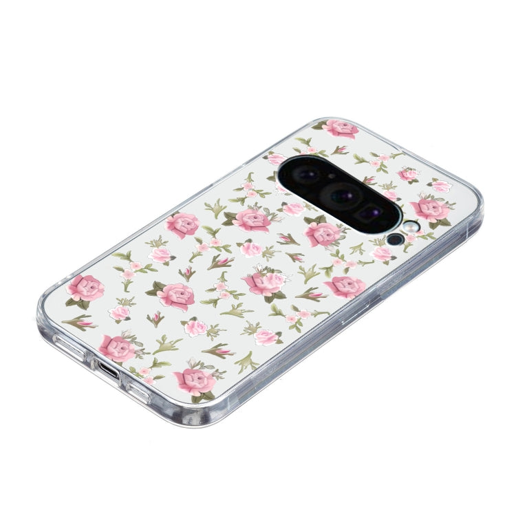 For Google Pixel 9 Colored Drawing Pattern Transparent TPU Phone Case(Pink Floral) by buy2fix