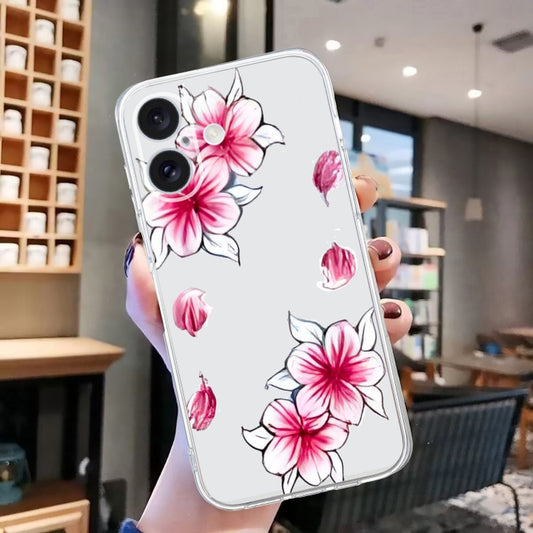 For iPhone 16 Colored Drawing Pattern Transparent TPU Phone Case(Sakura) by buy2fix