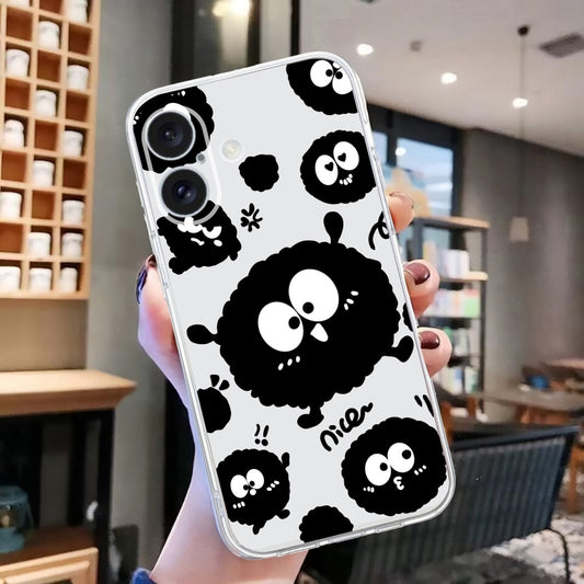 For iPhone 16 Colored Drawing Pattern Transparent TPU Phone Case(Black Eye) by buy2fix