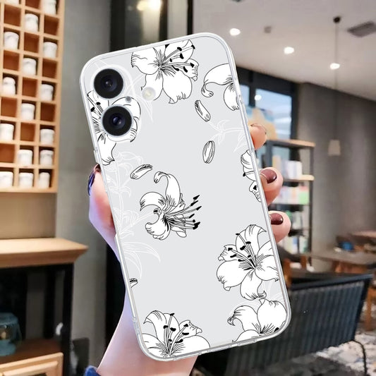 For iPhone 16 Plus Colored Drawing Pattern Transparent TPU Phone Case(White Flower) by buy2fix