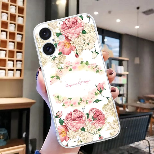 For iPhone 16 Plus Colored Drawing Pattern Transparent TPU Phone Case(Rose) by buy2fix