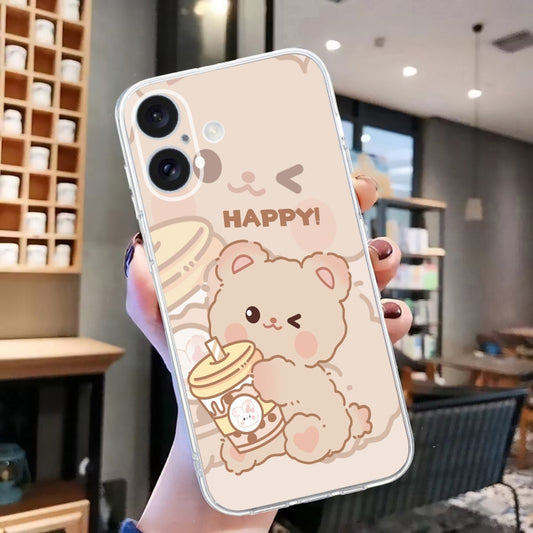 For iPhone 16 Plus Colored Drawing Pattern Transparent TPU Phone Case(Bear) by buy2fix