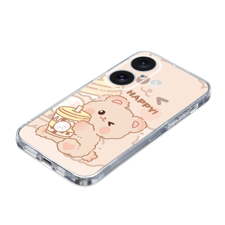 For iPhone 16 Plus Colored Drawing Pattern Transparent TPU Phone Case(Bear) by buy2fix