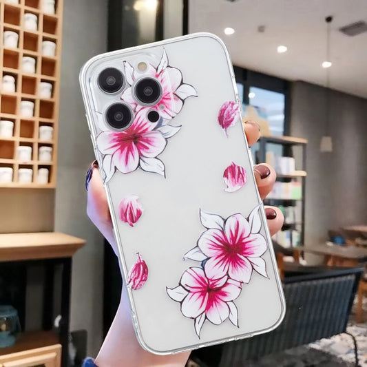 For iPhone 16 Pro Colored Drawing Pattern Transparent TPU Phone Case(Sakura) by buy2fix