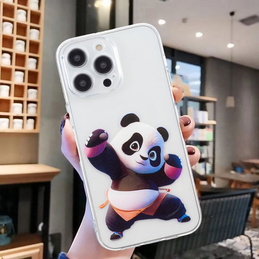 For iPhone 16 Pro Colored Drawing Pattern Transparent TPU Phone Case(Panda) by buy2fix