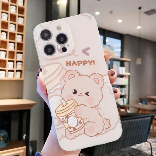For iPhone 16 Pro Colored Drawing Pattern Transparent TPU Phone Case(Bear) by buy2fix