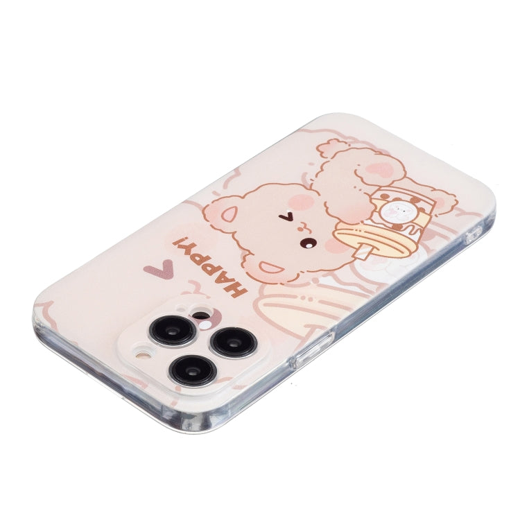For iPhone 16 Pro Colored Drawing Pattern Transparent TPU Phone Case(Bear) by buy2fix