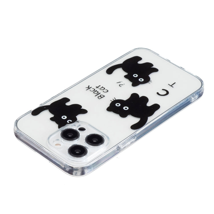 For iPhone 16 Pro Colored Drawing Pattern Transparent TPU Phone Case(Black Cat) by buy2fix