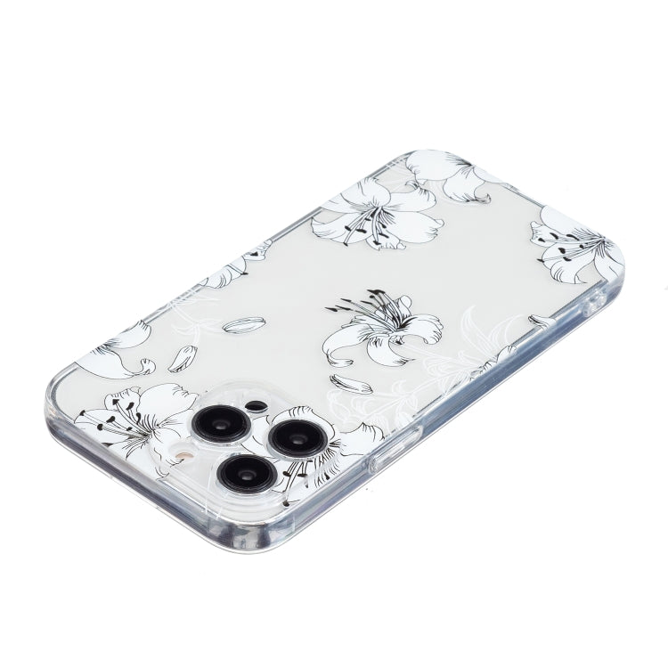 For iPhone 16 Pro Max Colored Drawing Pattern Transparent TPU Phone Case(White Flower) by buy2fix