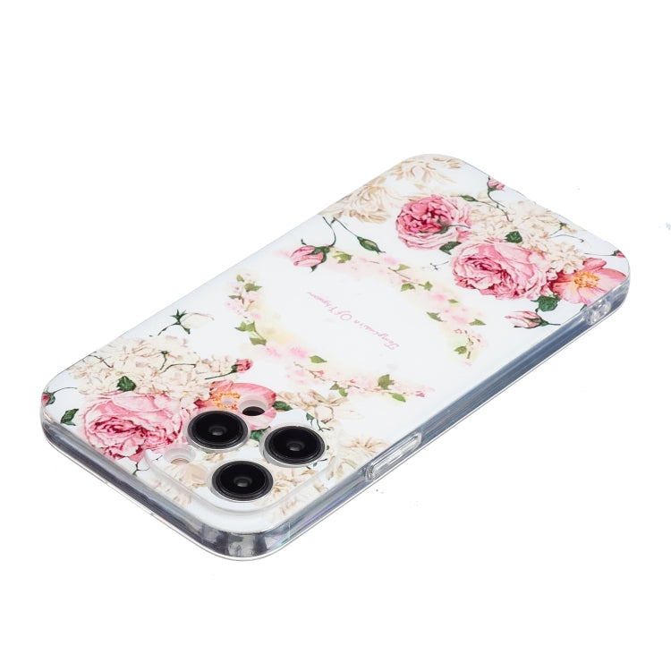 For iPhone 16 Pro Max Colored Drawing Pattern Transparent TPU Phone Case(Rose) by buy2fix