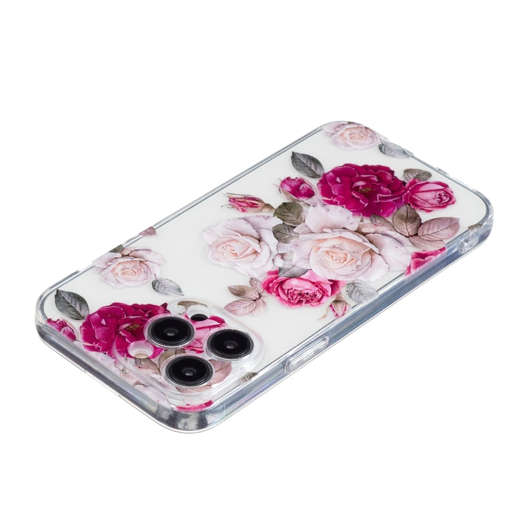 For iPhone 16 Pro Max Colored Drawing Pattern Transparent TPU Phone Case(Peony) by buy2fix