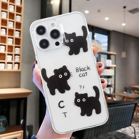 For iPhone 16 Pro Max Colored Drawing Pattern Transparent TPU Phone Case(Black Cat) by buy2fix