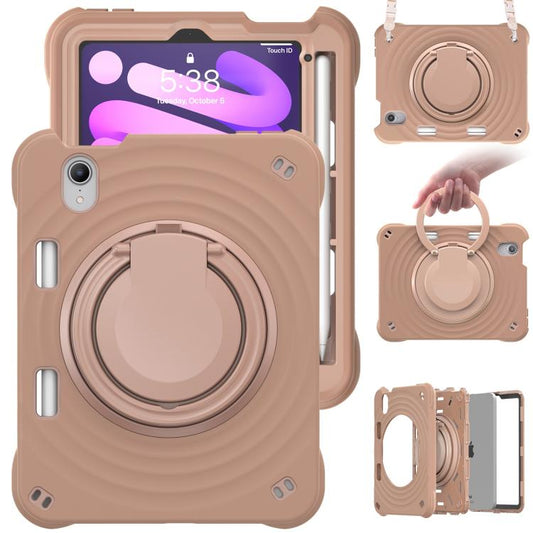 For iPad mini 2024 / mini 6 Rotation Handle Holder Silicone Hybrid PC Tablet Case(Light Coffee) - iPad mini 2024 Cases by buy2fix | Online Shopping UK | buy2fix