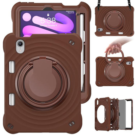 For iPad mini 2024 / mini 6 Rotation Handle Holder Silicone Hybrid PC Tablet Case(Chocolate) - iPad mini 2024 Cases by buy2fix | Online Shopping UK | buy2fix