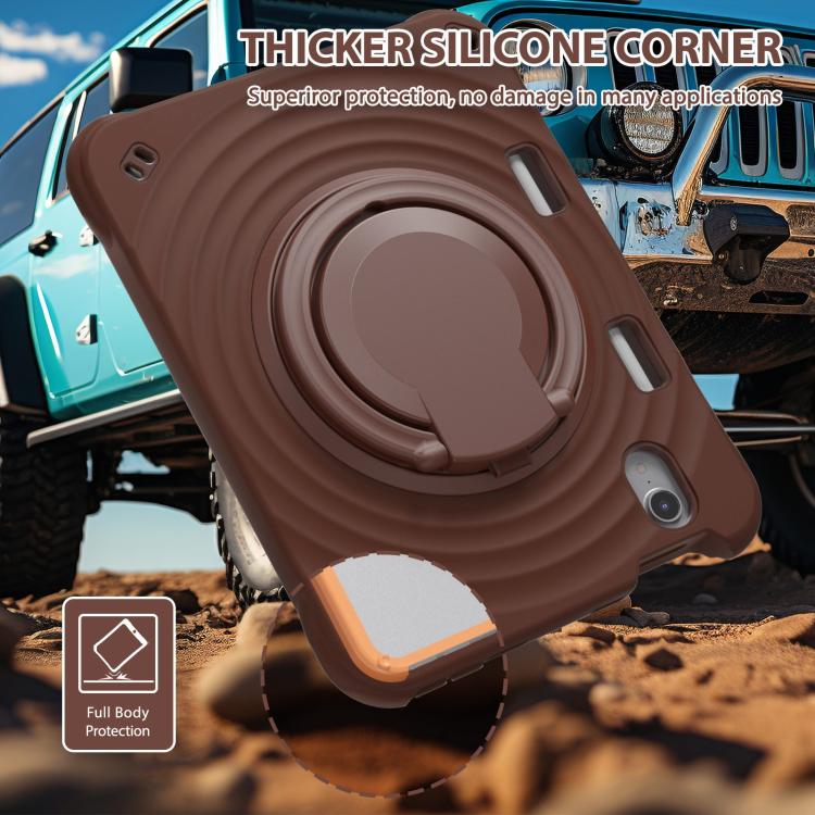 For iPad mini 2024 / mini 6 Rotation Handle Holder Silicone Hybrid PC Tablet Case(Chocolate) - iPad mini 2024 Cases by buy2fix | Online Shopping UK | buy2fix