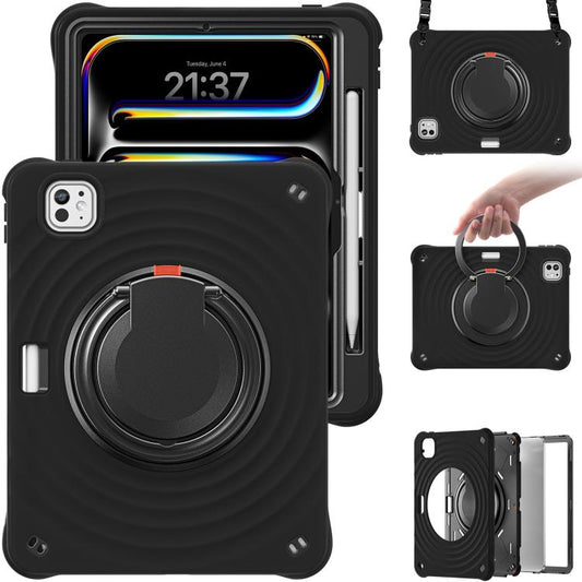 For iPad Pro 11 2024 Rotation Handle Holder Silicone Hybrid PC Tablet Case(Black) - iPad Pro 11 2024 Cases by buy2fix | Online Shopping UK | buy2fix