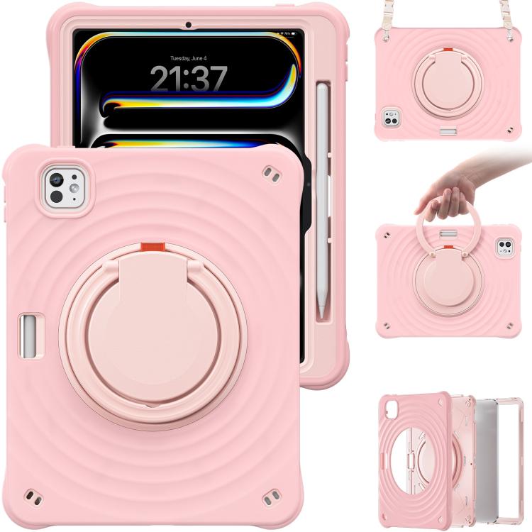 For iPad Pro 11 2024 Rotation Handle Holder Silicone Hybrid PC Tablet Case(Pink) - iPad Pro 11 2024 Cases by buy2fix | Online Shopping UK | buy2fix