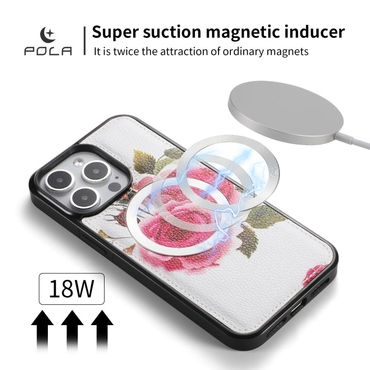For iPhone 15 Pro POLA MagSafe Flower Multi-functional Zipper Wallet Leather Phone Case(Beige) - iPhone 15 Pro Cases by buy2fix | Online Shopping UK | buy2fix
