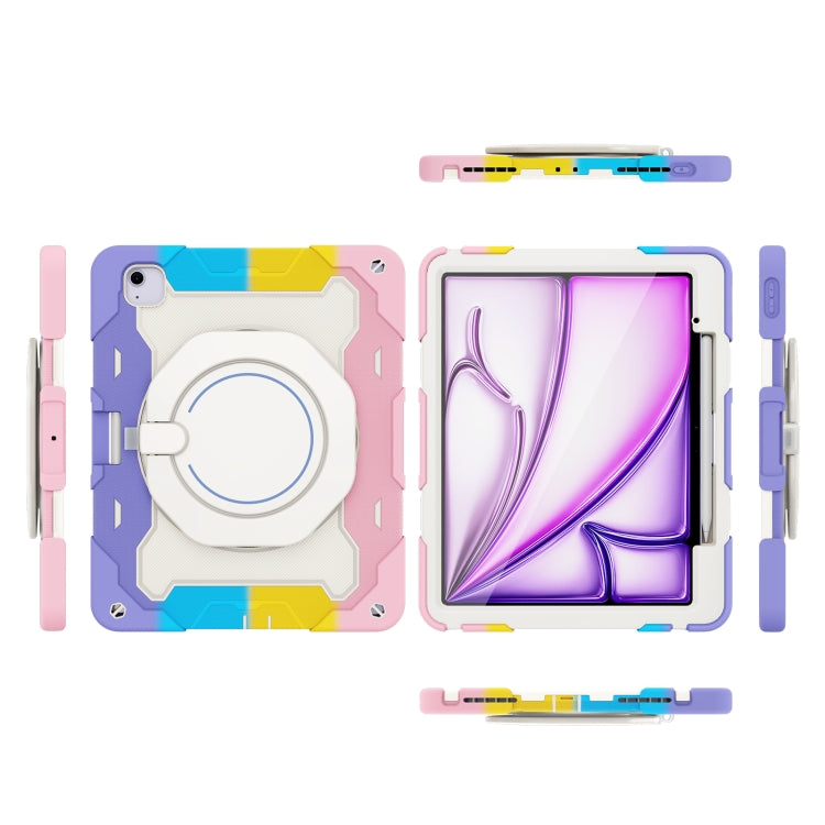 For iPad Air 13 2024 / 2025 Armor Portable Rotating Ring Holder Silicone Tablet Case with Pen Slot(Colorful Pink) - iPad Air 13 2025 / 2024 Cases by buy2fix | Online Shopping UK | buy2fix